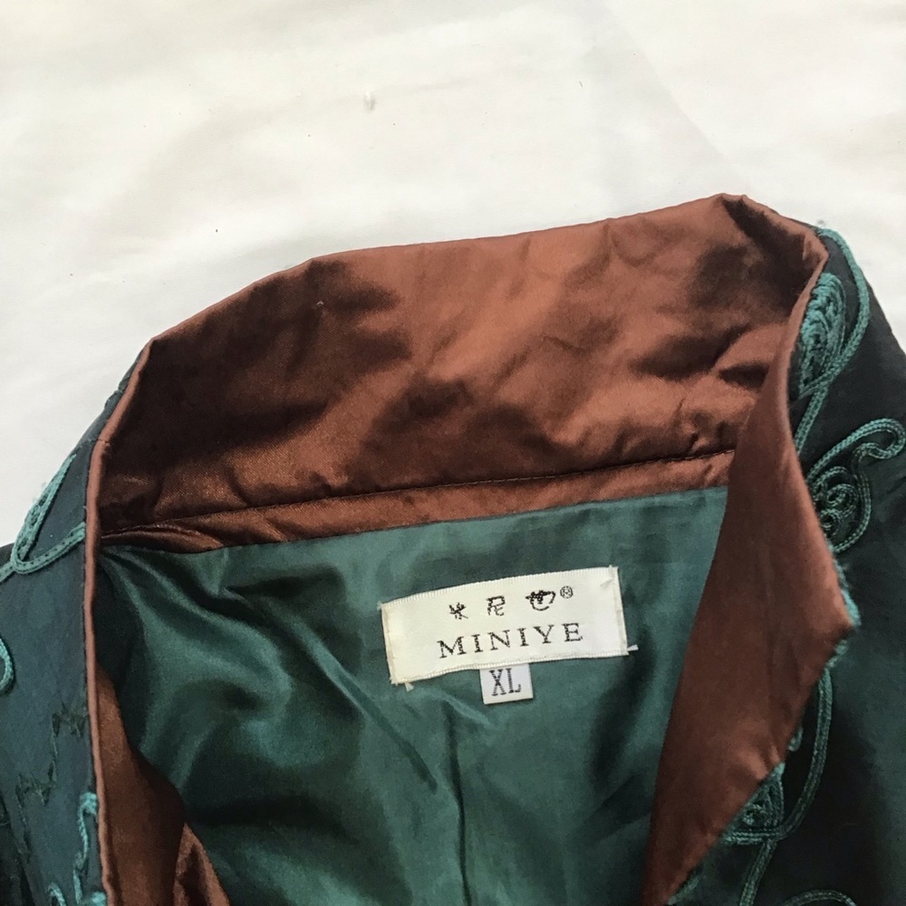 MINIYE ASIAN WOMEN ELEGANT TEAL GREEN EMBROIDERED FLORAL DESIGN SILK COAT SZ XL - Picture 10 of 10